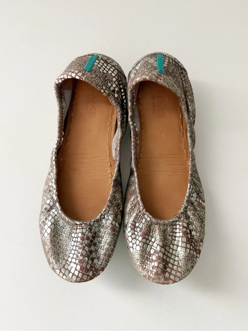 Tieks Metallic Snakeskin Ballet Flat 9 Wild Copper Leather Animal Print Travel - Picture 2 of 9